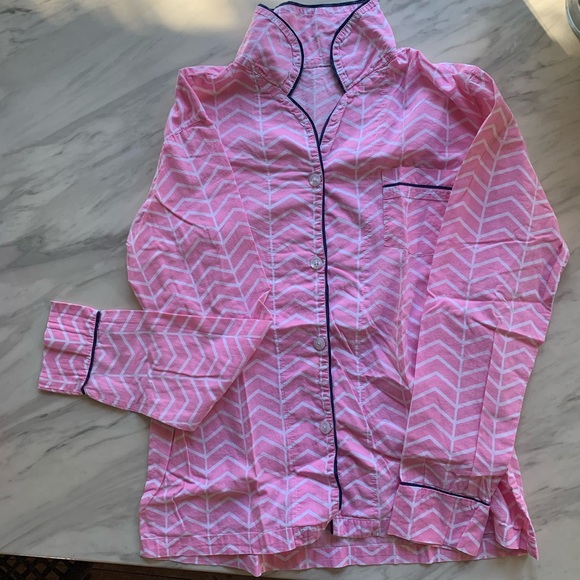 Pink and white with navy piping pajamas - Picture 2 of 4